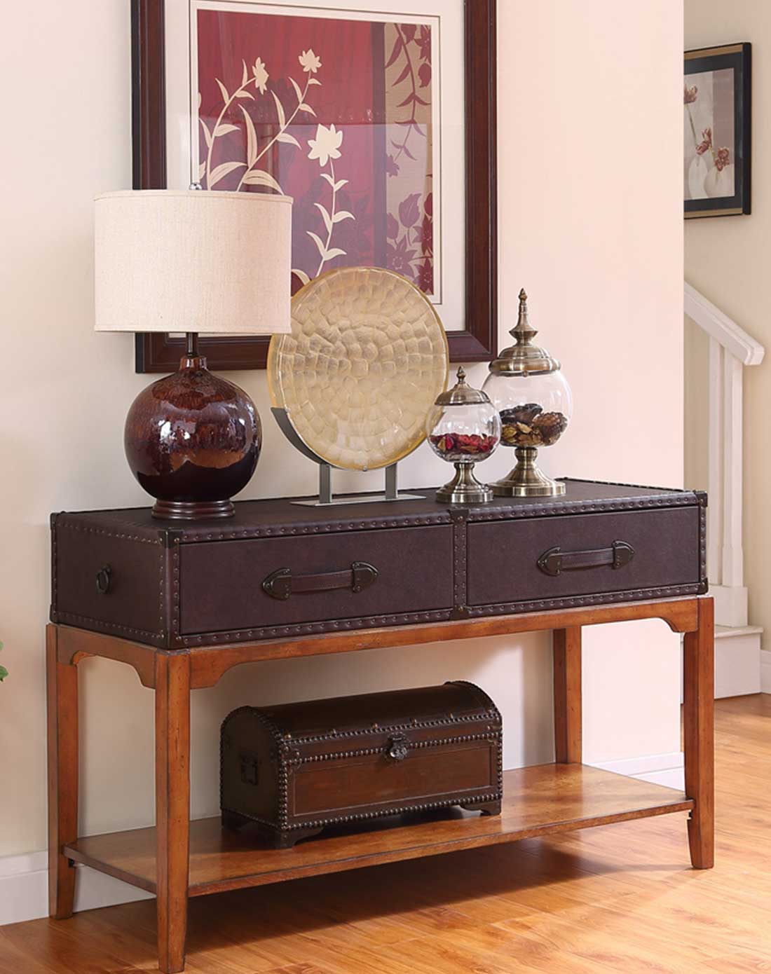 优梵艺术uvan art家具专场boston波士顿进口香杉内饰皮箱玄关桌wm2004