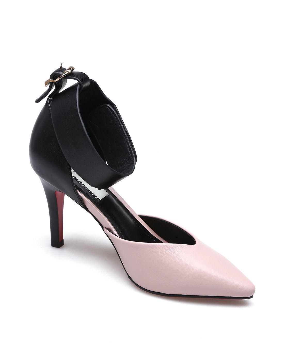 法国fashion tv collection黑粉拼色时尚一字扣羊皮尖头高跟鞋ftve11