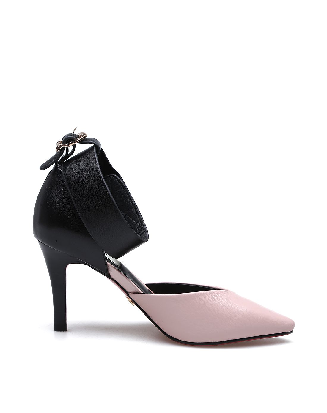 法国fashion tv collection黑粉拼色时尚一字扣羊皮尖头高跟鞋ftve11