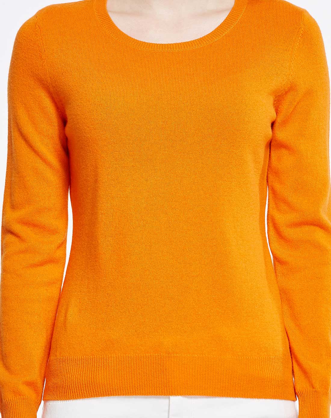 桔红色圆领基础打底纯羊毛衫