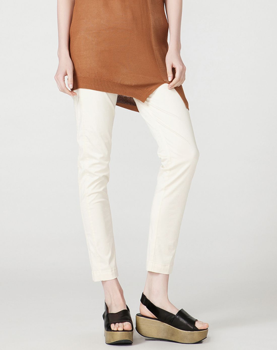 米白色米色微弹宽松合体裤