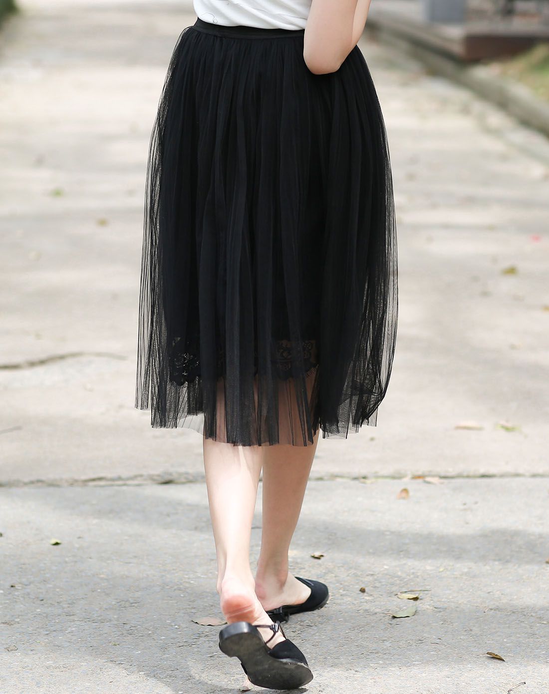 黑色网纱蕾丝多层半身裙