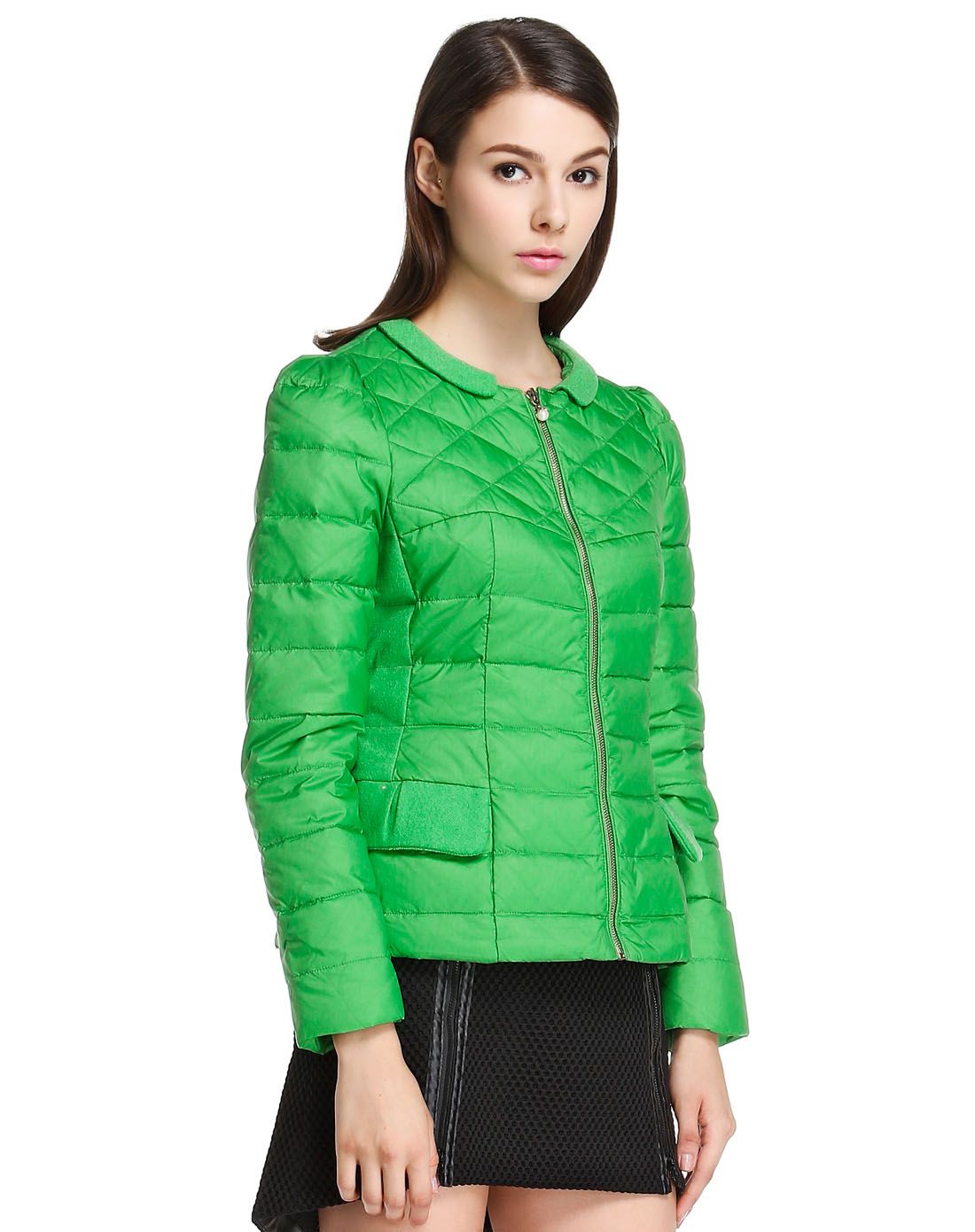 绿色简约保暖长袖羽绒服