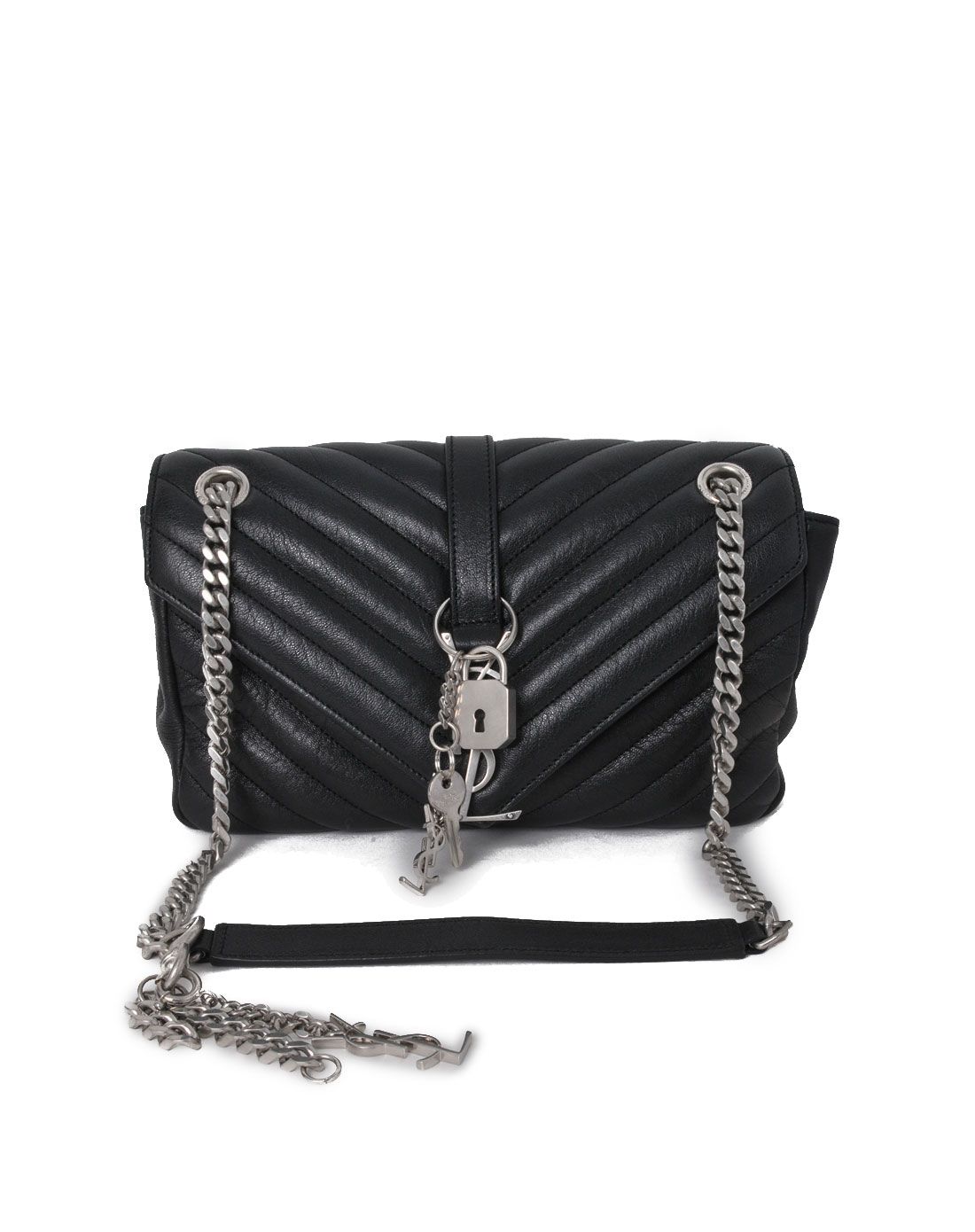 > ysl 黑色羊皮金属链条单肩包