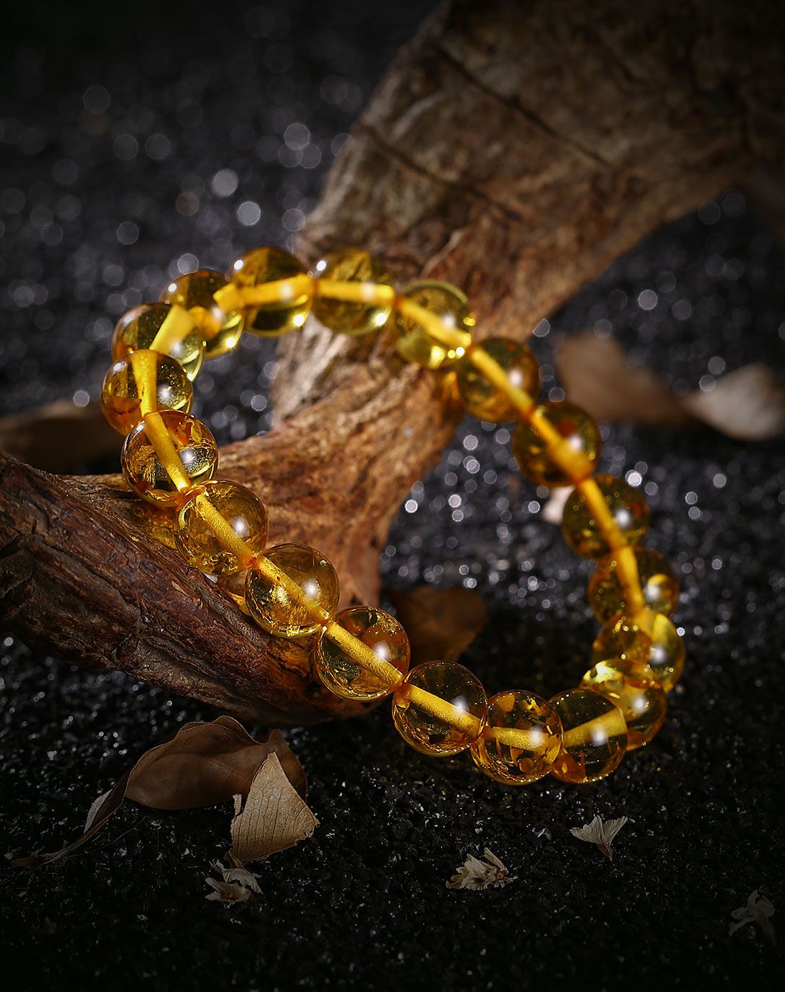 昊天琥珀 金碧辉煌天然金珀手串附证书