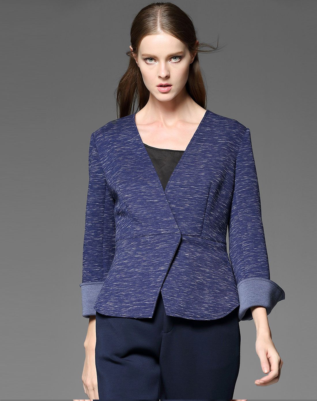 深灰蓝色通勤百搭长袖外套