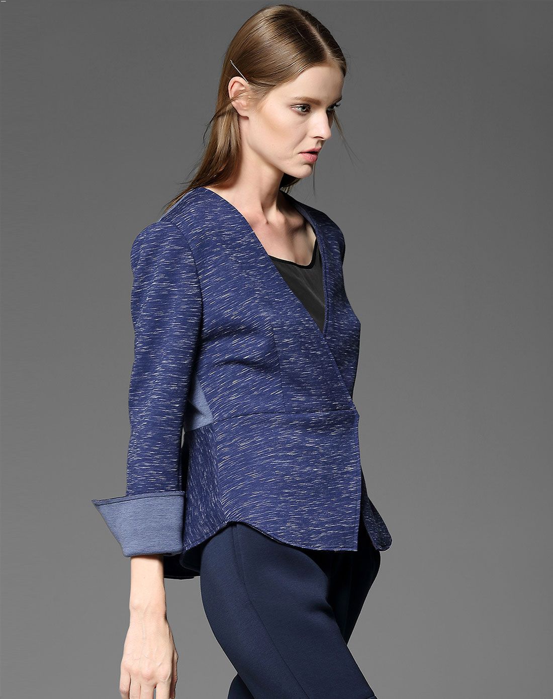 深灰蓝色通勤百搭长袖外套