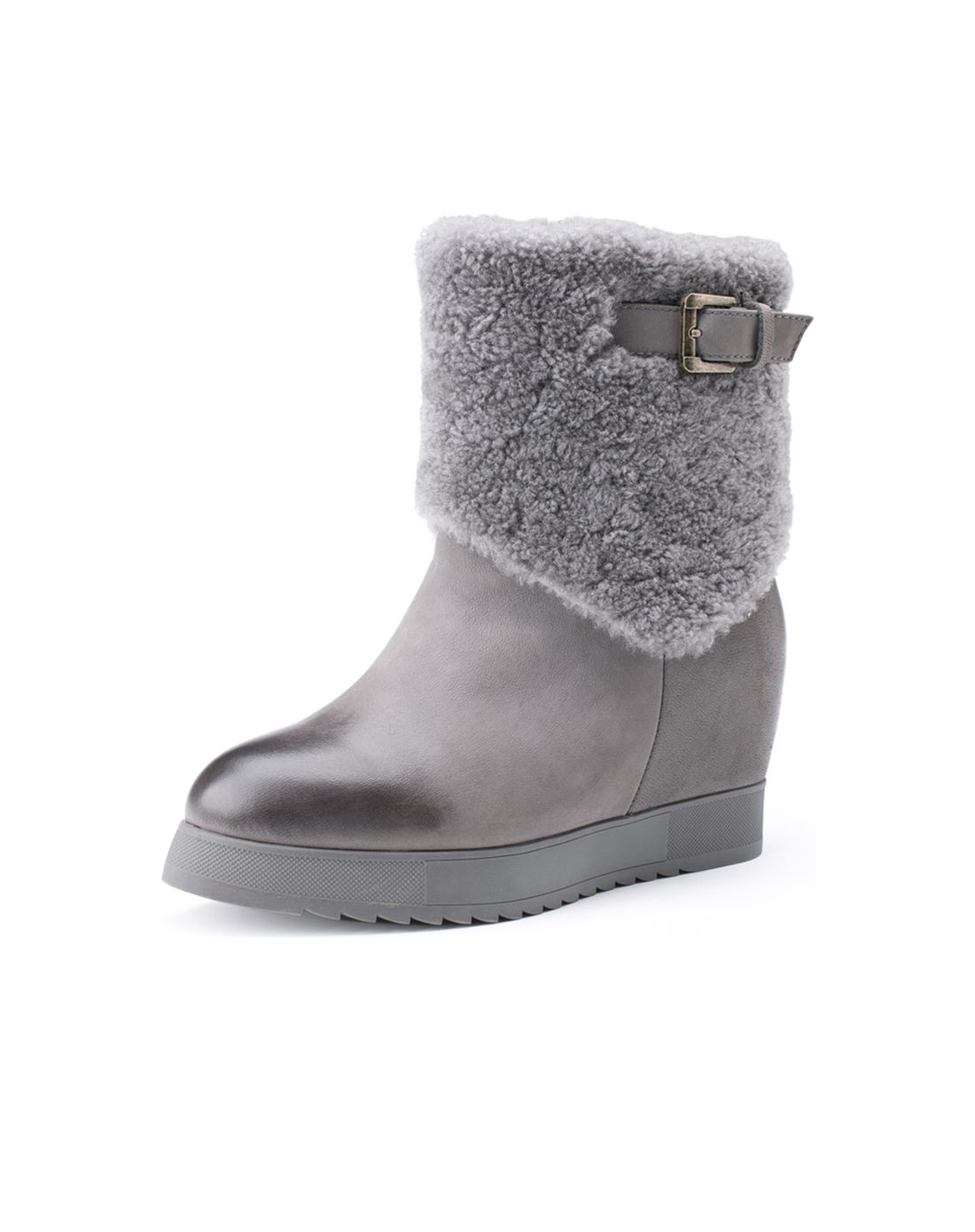 女款灰色牛反绒复古时尚内增高短靴