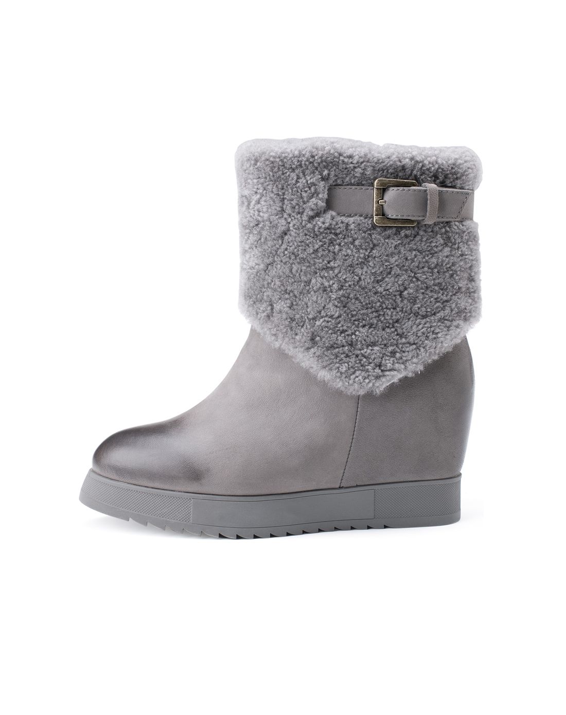 女款灰色牛反绒复古时尚内增高短靴