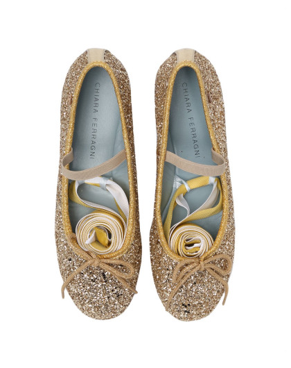 chiara ferragni 女款欧美时尚优雅亮片绑带浅口芭蕾舞鞋