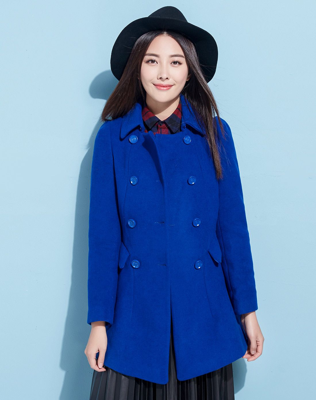 宝石蓝优雅时尚毛呢大衣