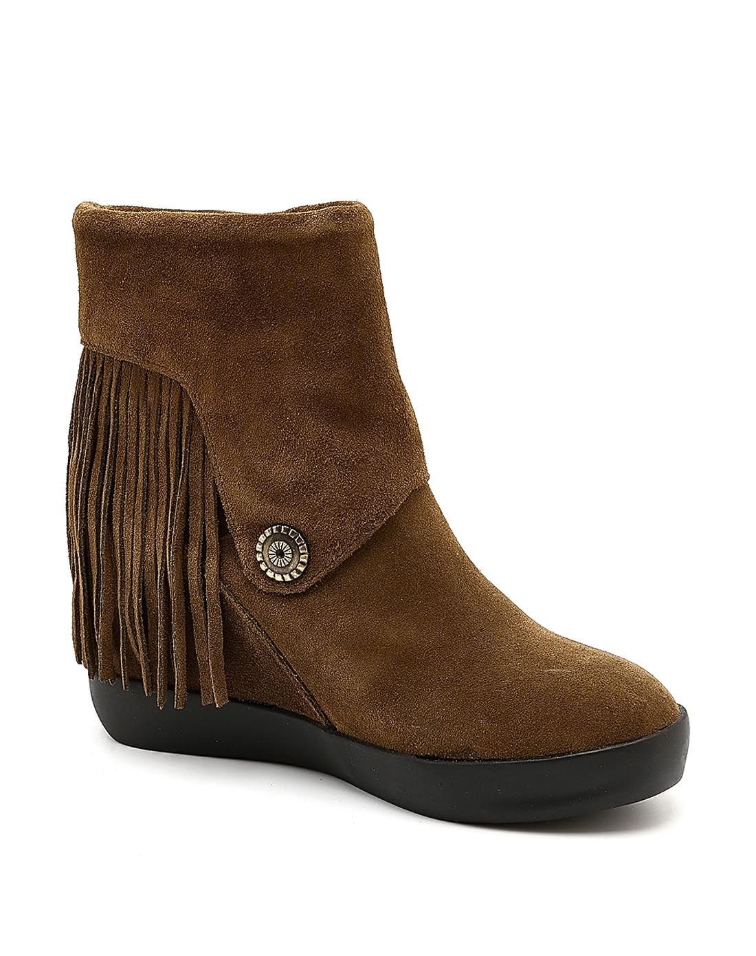 卡其色牛绒磨砂时尚流苏女士短靴