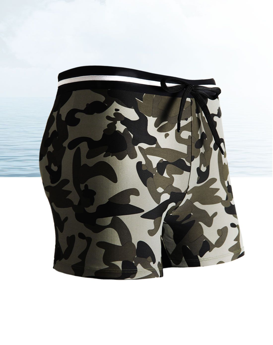 男款军绿平口泳裤专业时尚舒适