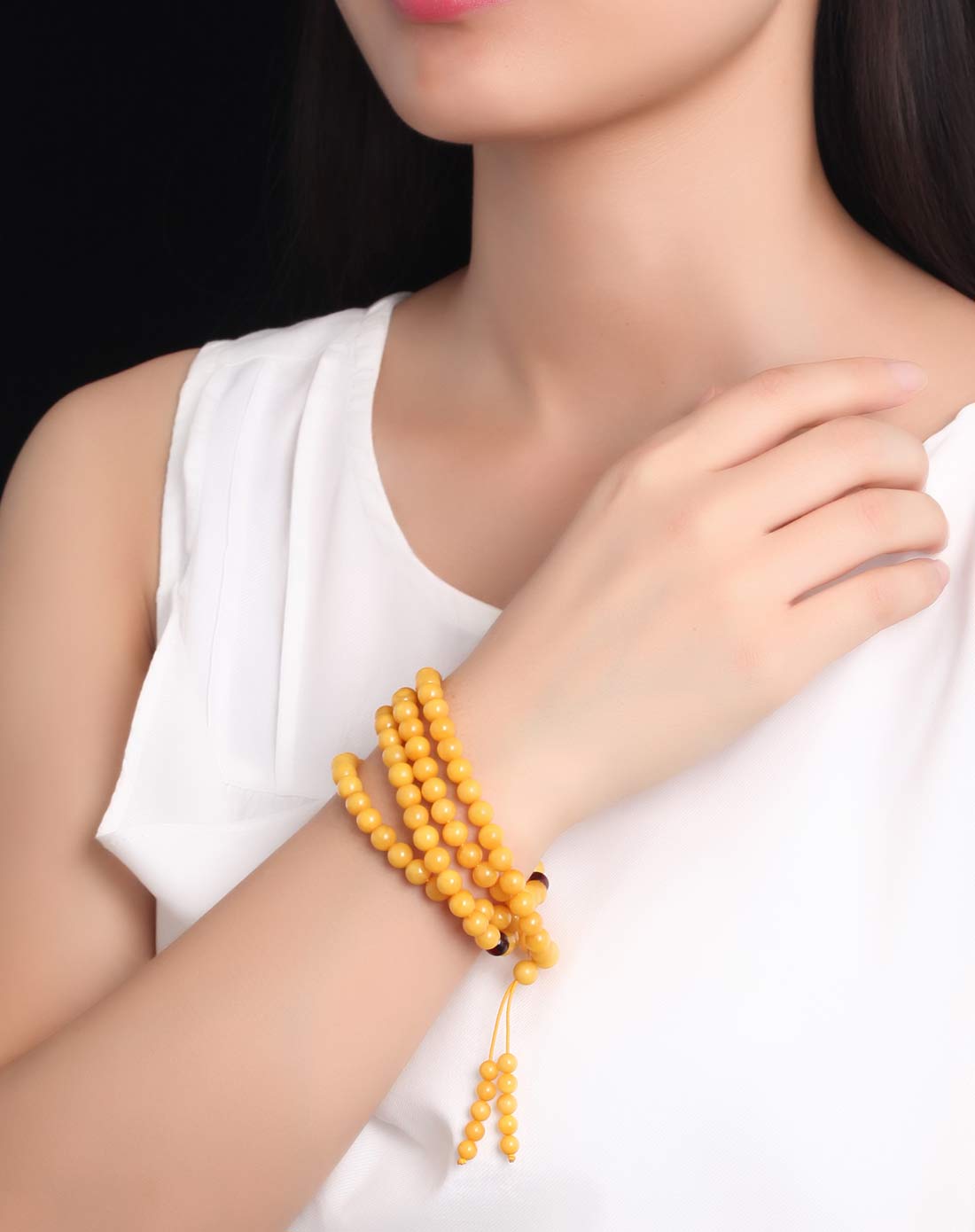 经典108颗 天然琥珀老蜜蜡手链6.5mm-7mm