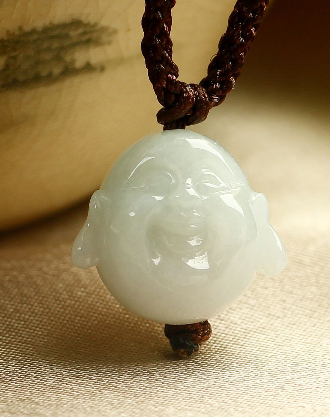 天然翡翠大笑佛头吊坠