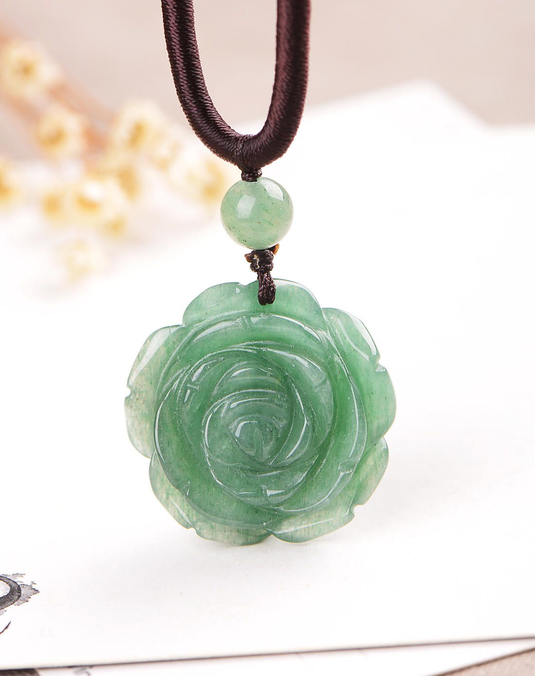 kmonado 东陵石玉玫瑰花吊坠项链附证书