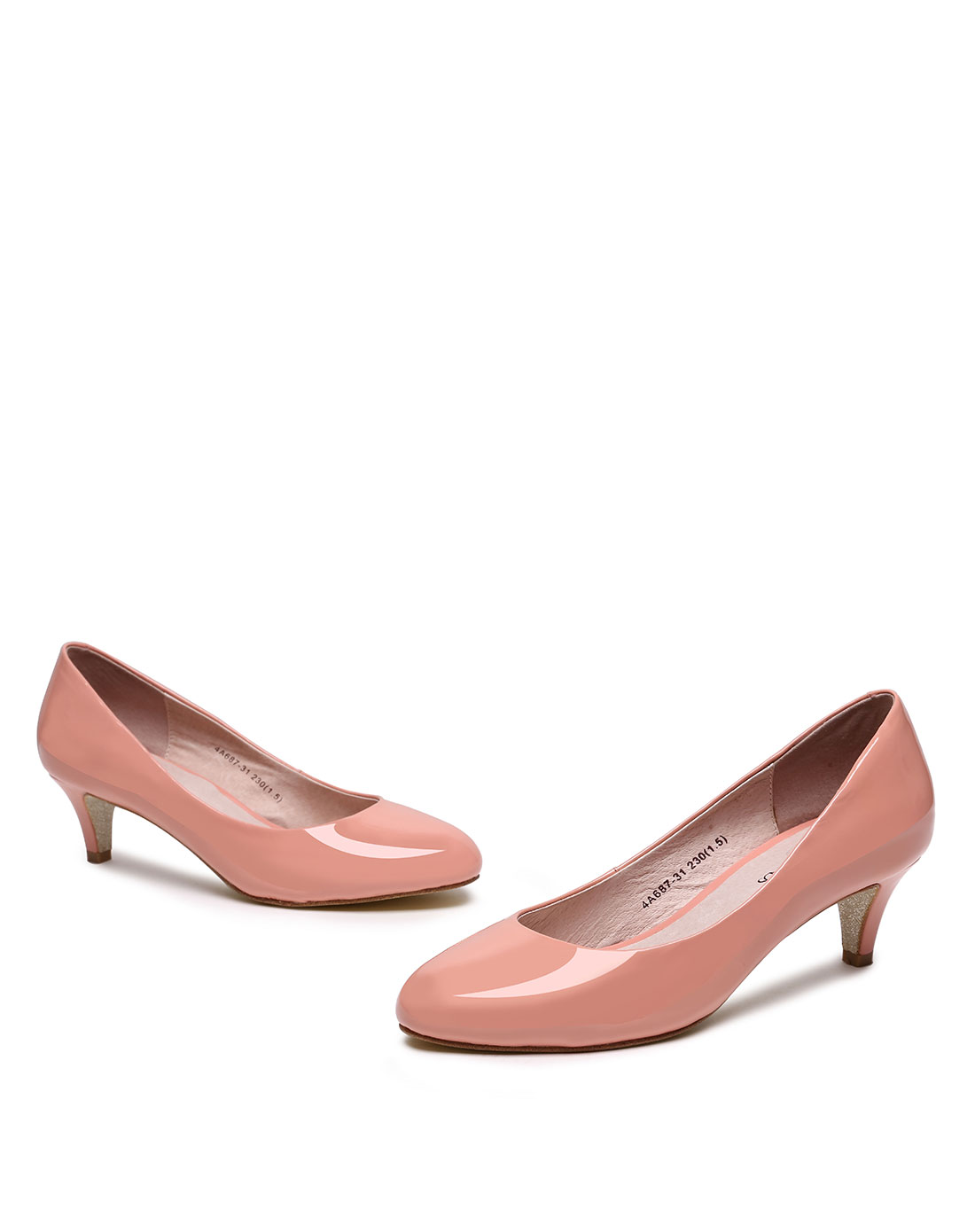 四季风粉色牛漆皮革商务单鞋