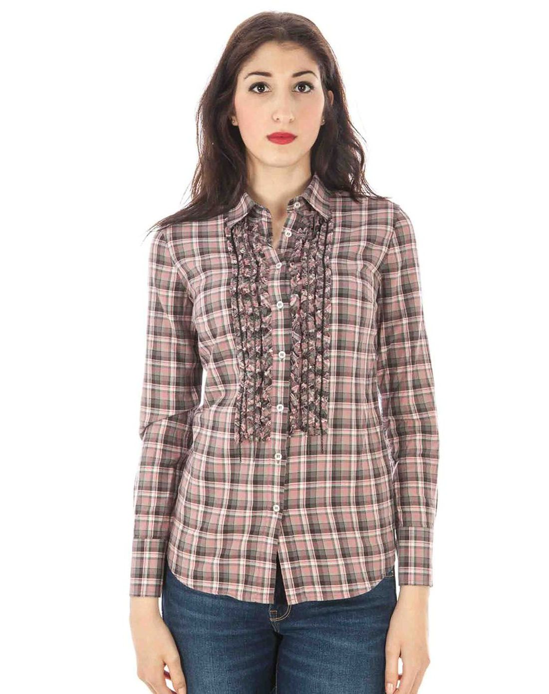 > fred perry 女装粉/多色花边领长袖衬衫