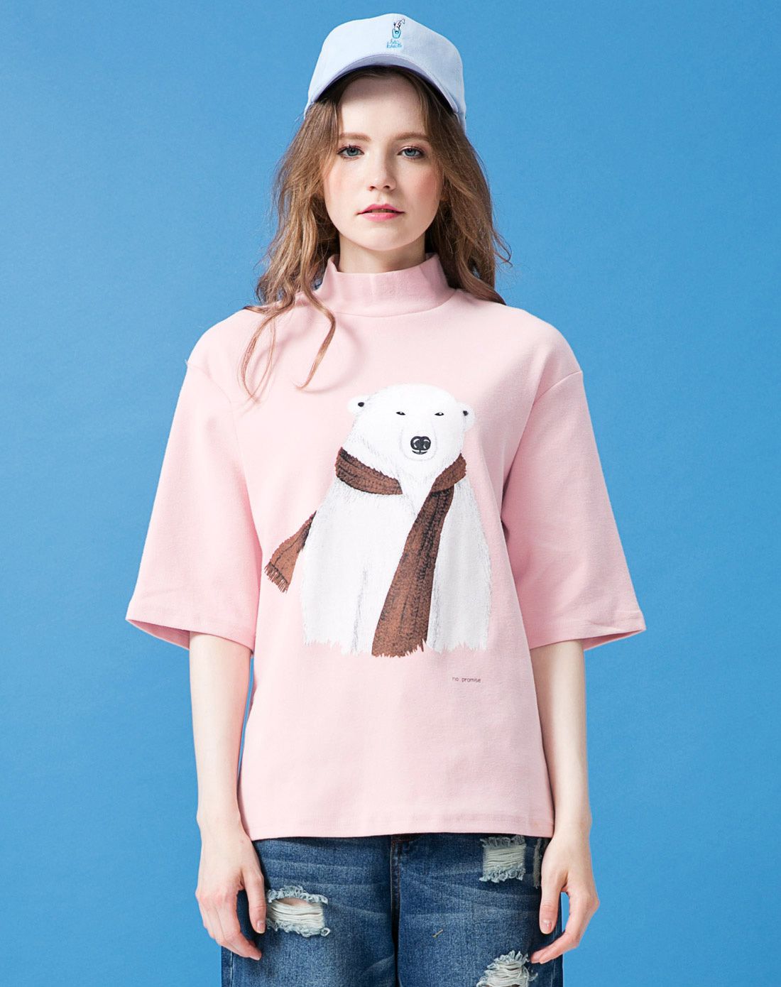 粉红色俏皮可爱小熊印花t恤