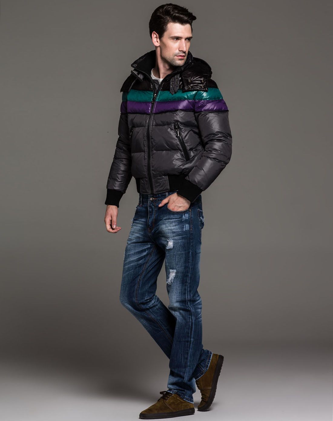 皮尔·卡丹pierre cardin羽绒服男女男款深灰色运动短款羽绒服10b