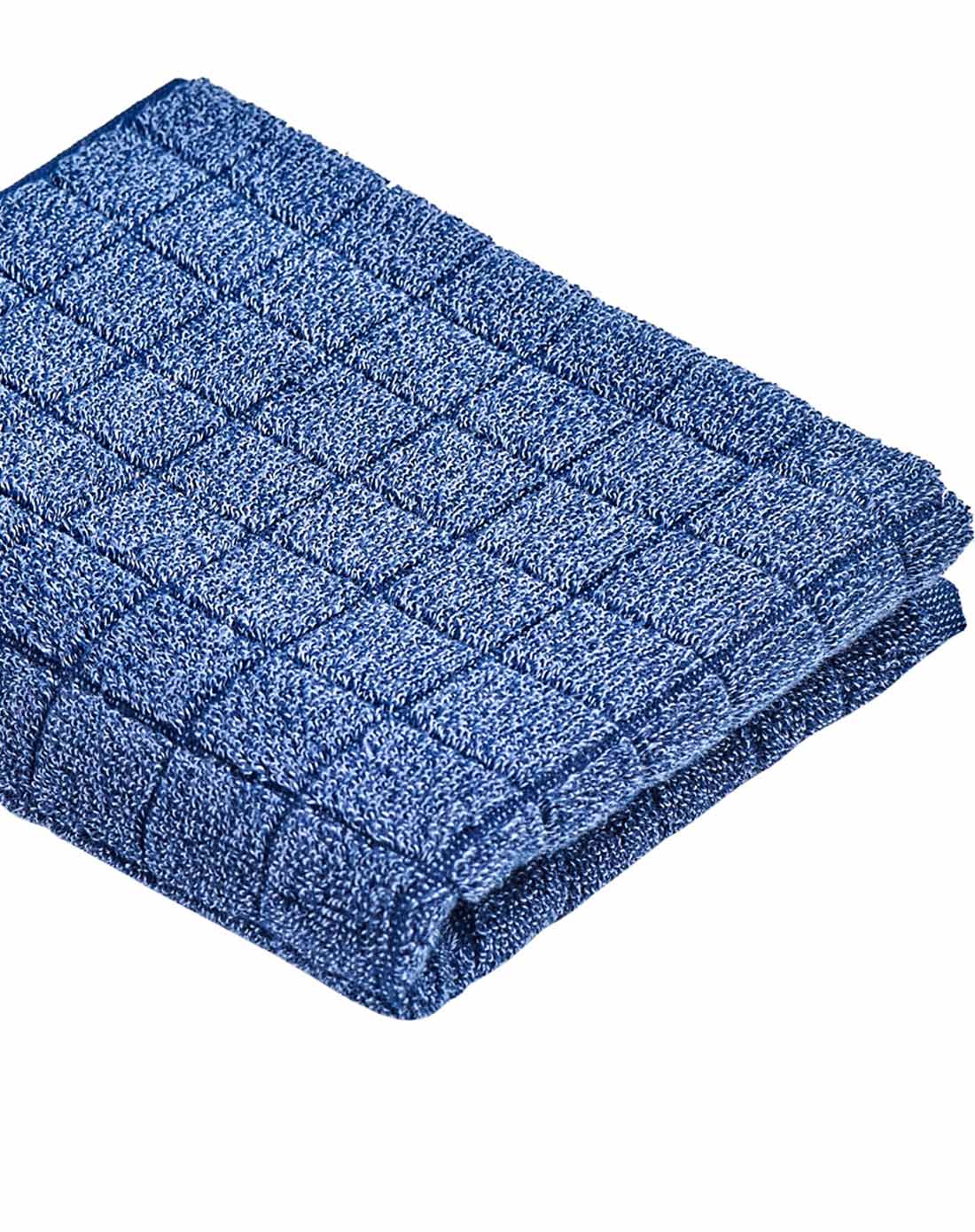 纯棉方格加厚加大毛巾-深蓝色