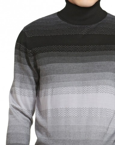 黑/浅灰色时尚百搭高领长袖针织衫