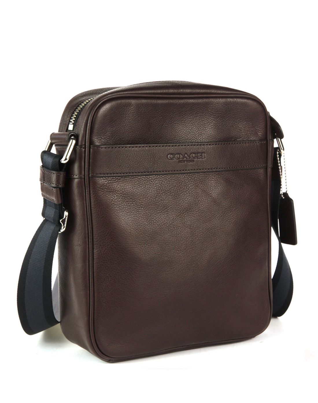 > coach男士褐色纯皮斜挎包