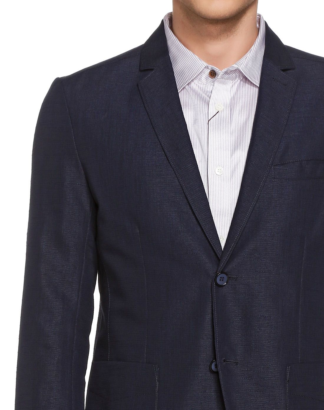 深蓝色绅士简约翻领长袖休闲西服