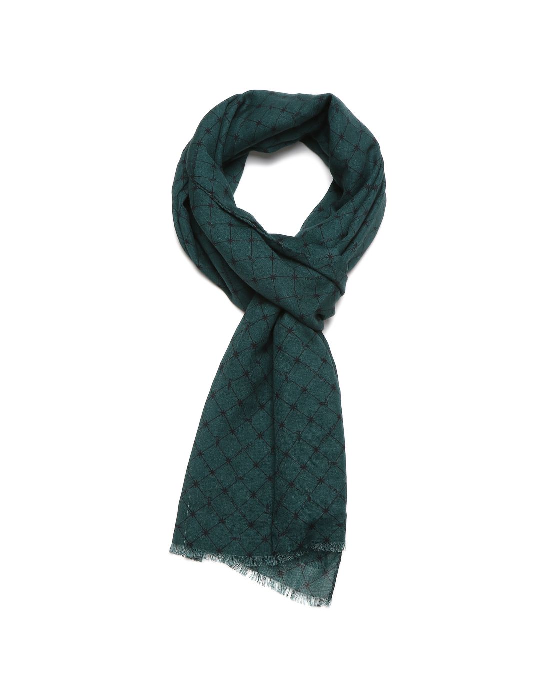 trussardi男款绿色羊毛混蚕丝须边围巾