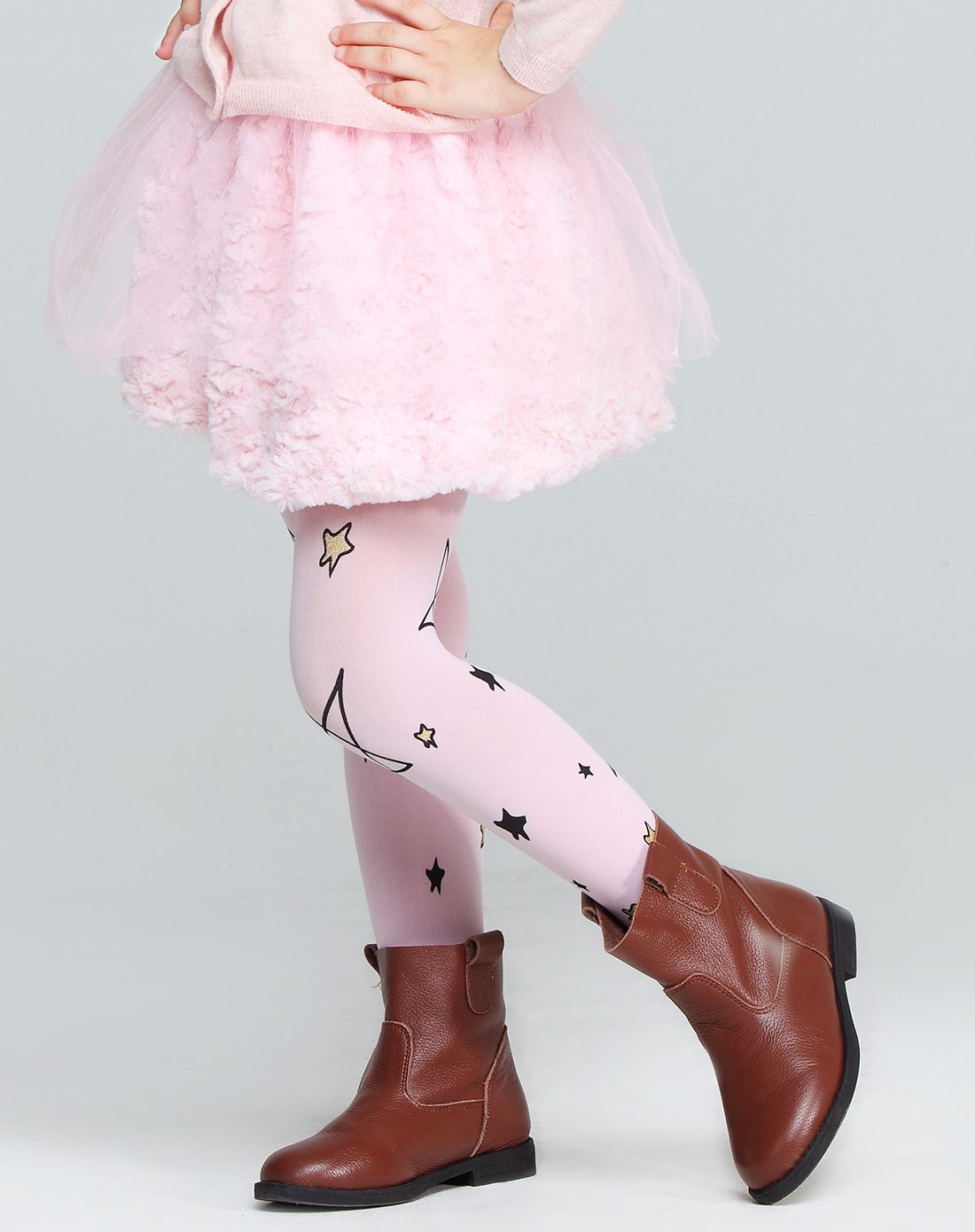 【两件起售】女童粉色五角星连裤袜