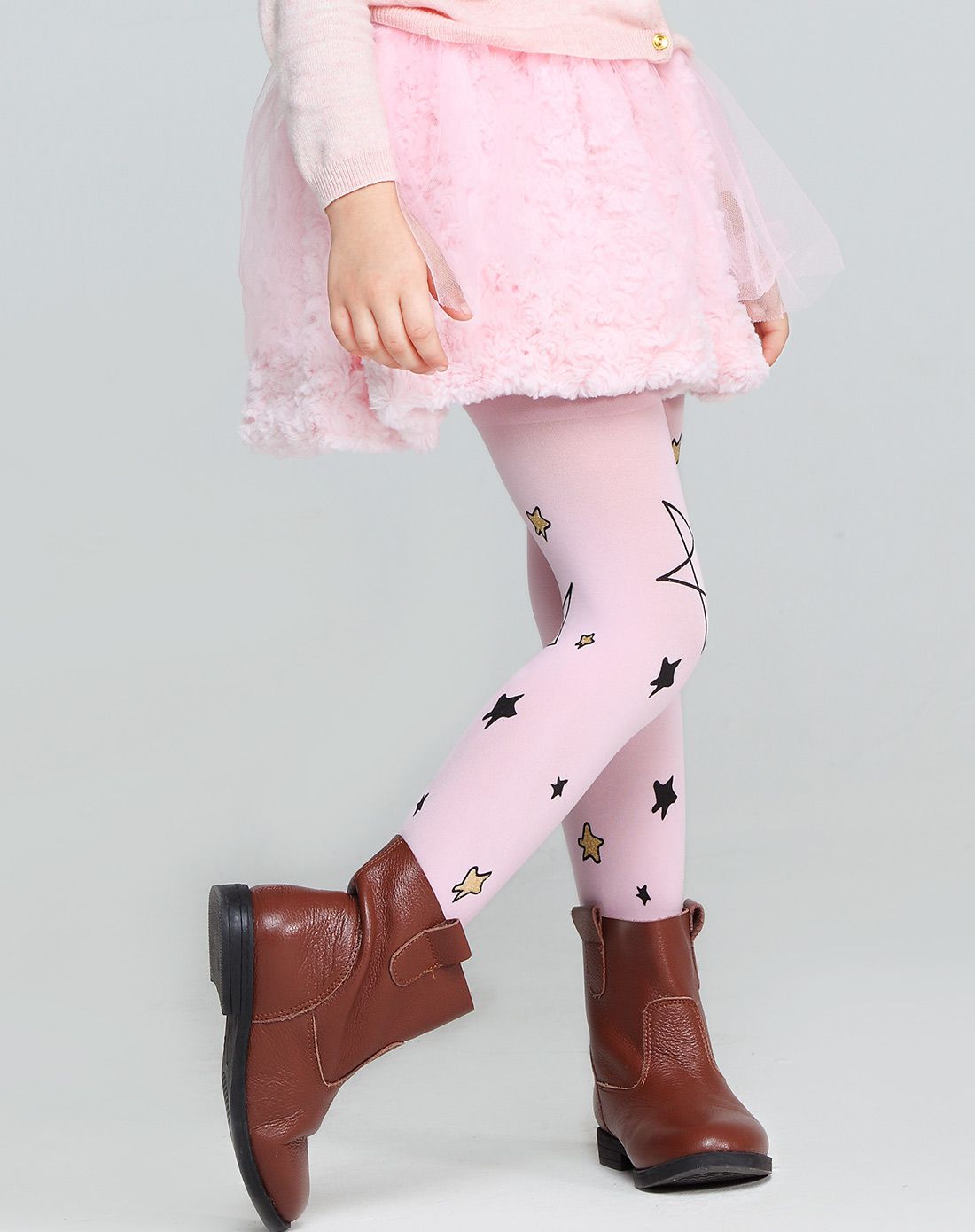 【两件起售】女童粉色五角星连裤袜