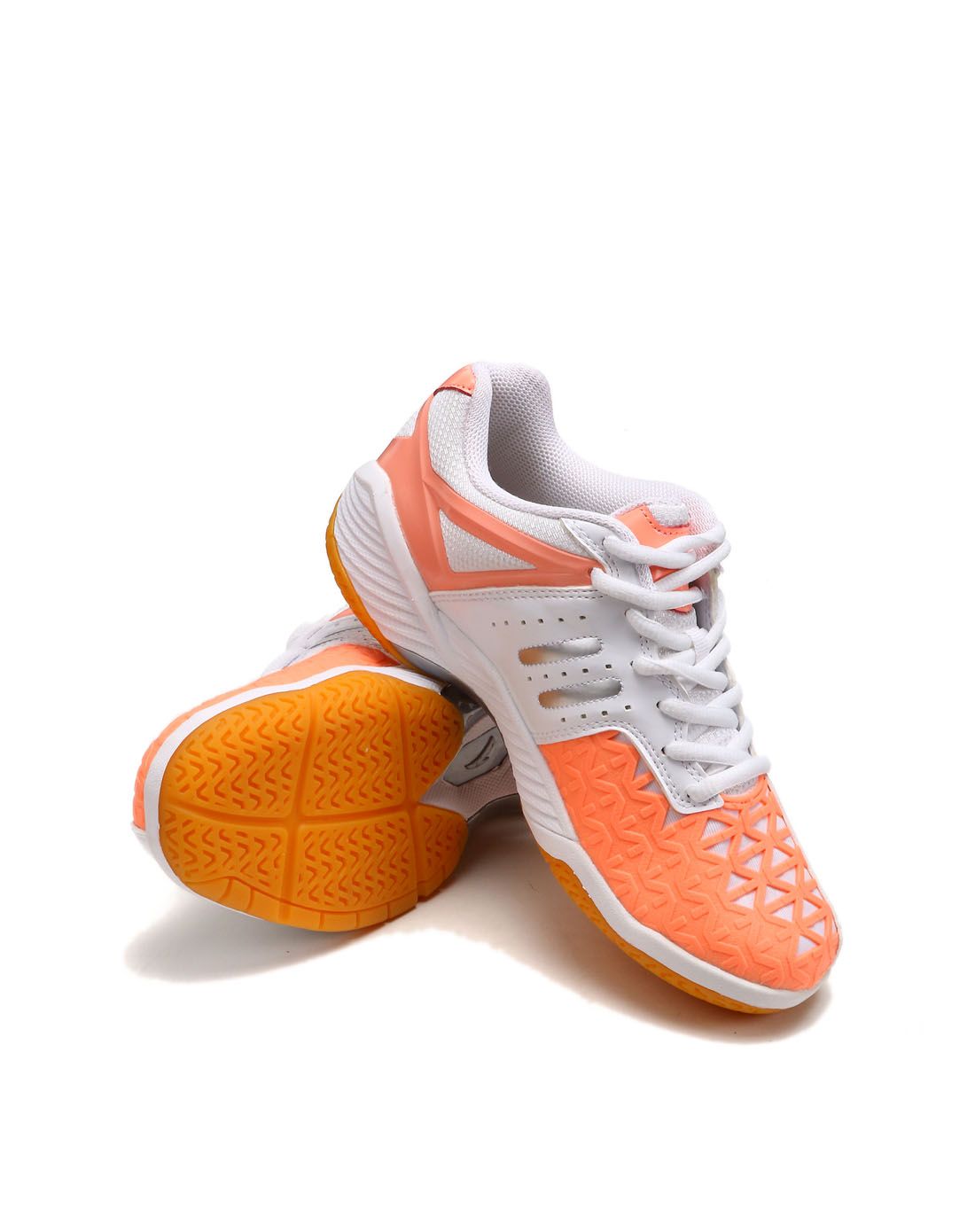 耐磨抓地 女款白配粉橙色羽毛球鞋