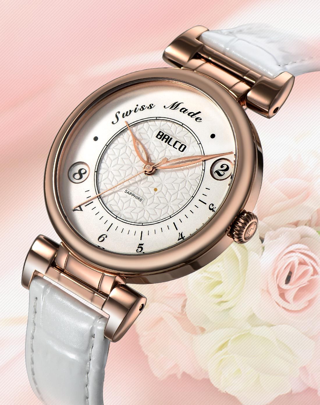 瑞士拜戈balco 网络特供 优雅玫瑰金白面石英女表