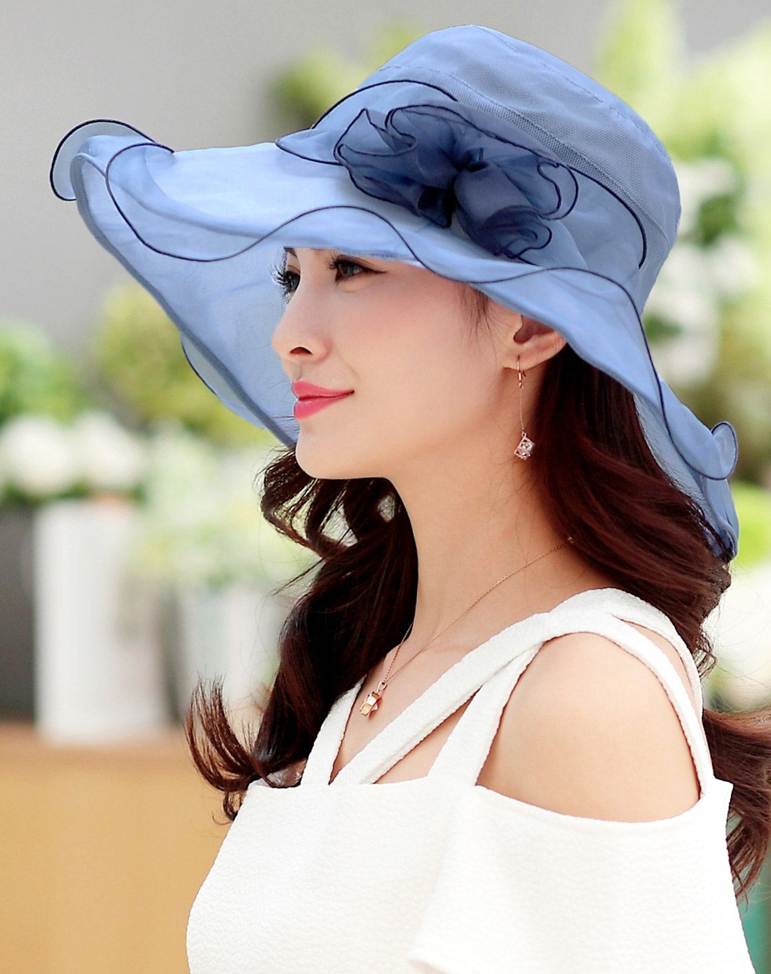 宏达 人气新品真丝立体花朵宽檐防紫外线遮阳帽