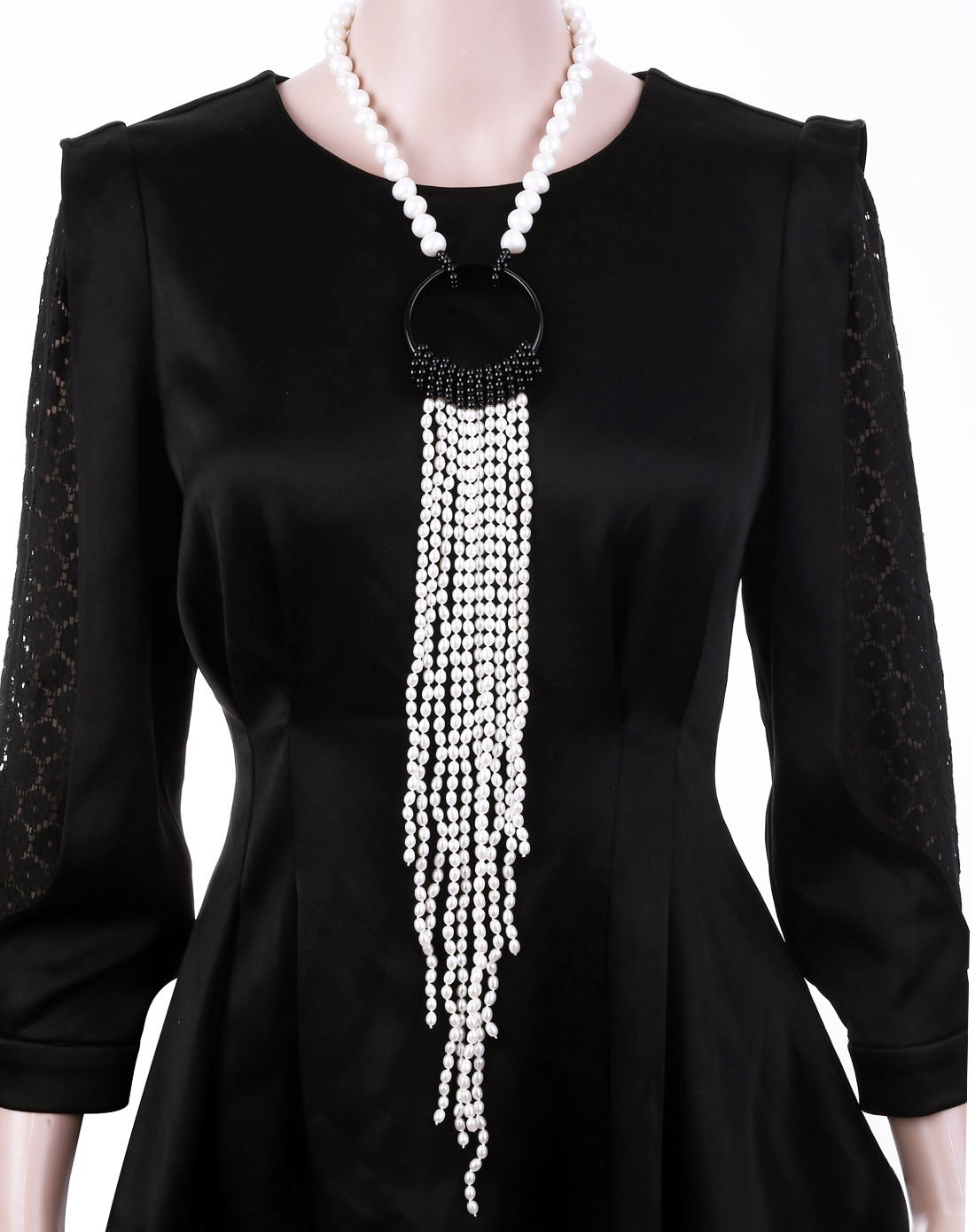 zhuella zhuella* 欧美另类时尚款天然淡水珍珠黑玛瑙项链 70cm白色