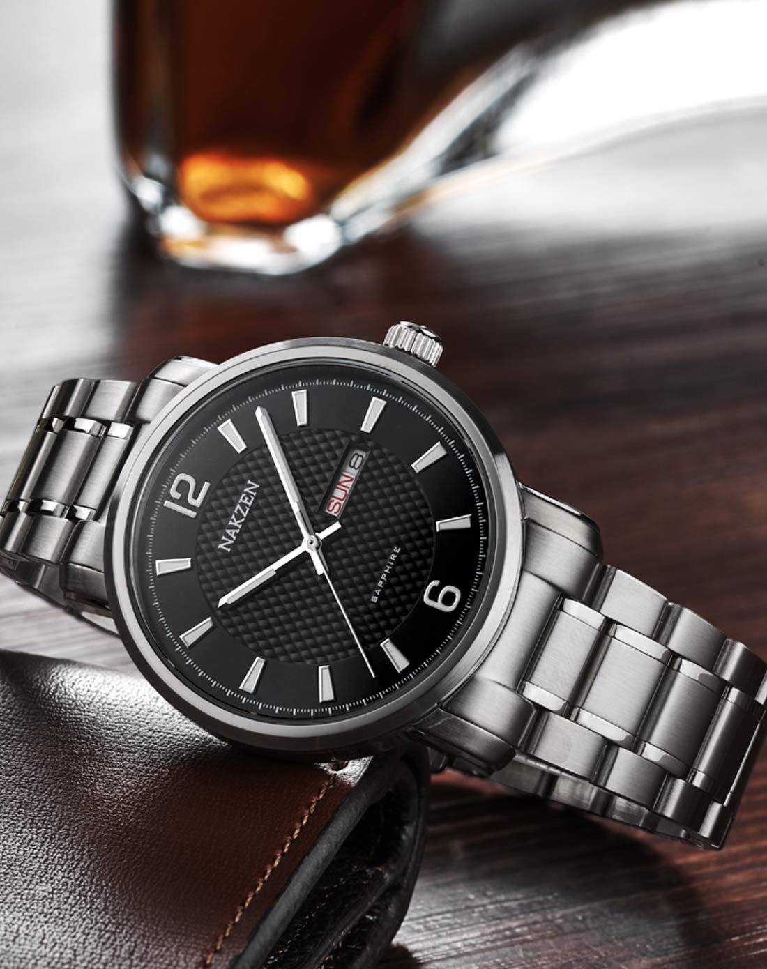 名古城nakzen手表专场 名古城 进口机芯双历大表盘简约男士钢带石英表