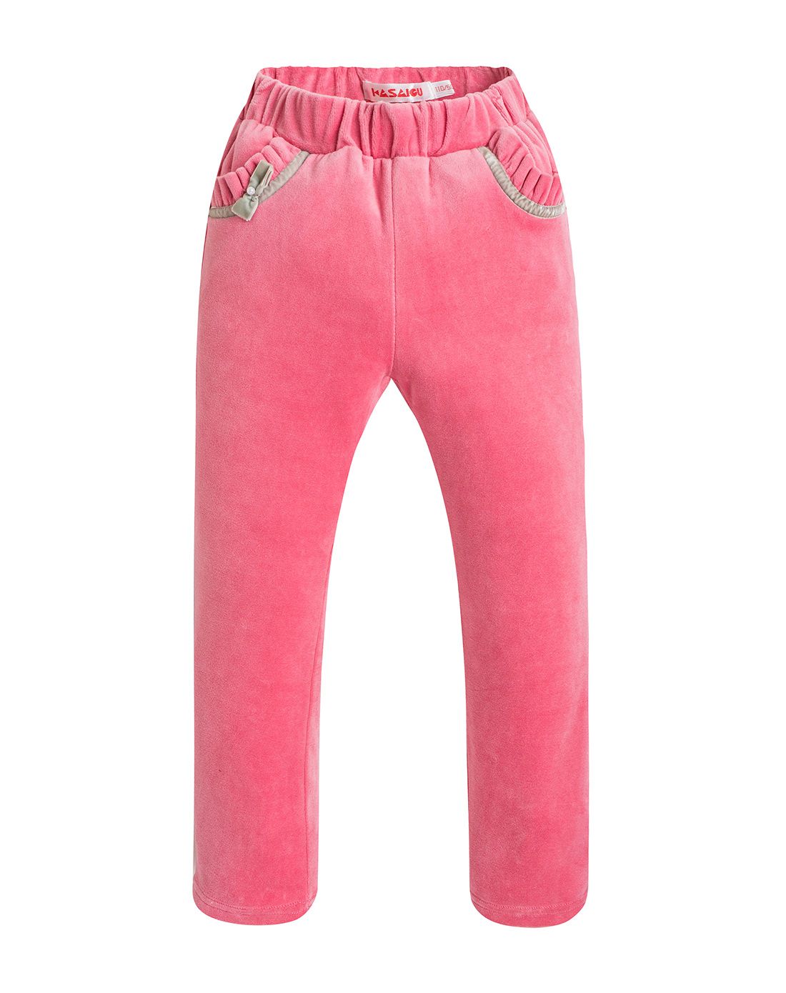 女童桃红天鹅绒长裤