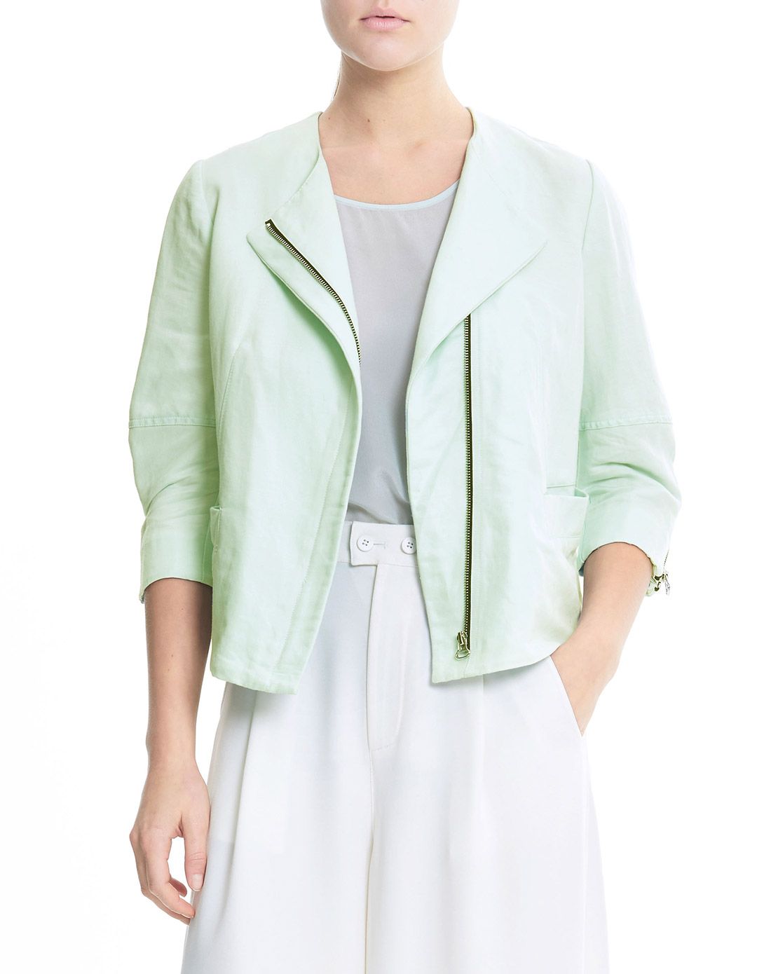 浅薄荷色休闲九分袖短外套