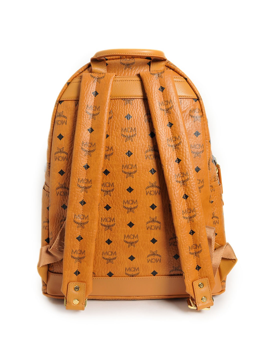 > mcm 中性黄棕色黑金钉片潮流时尚双肩包(中号)