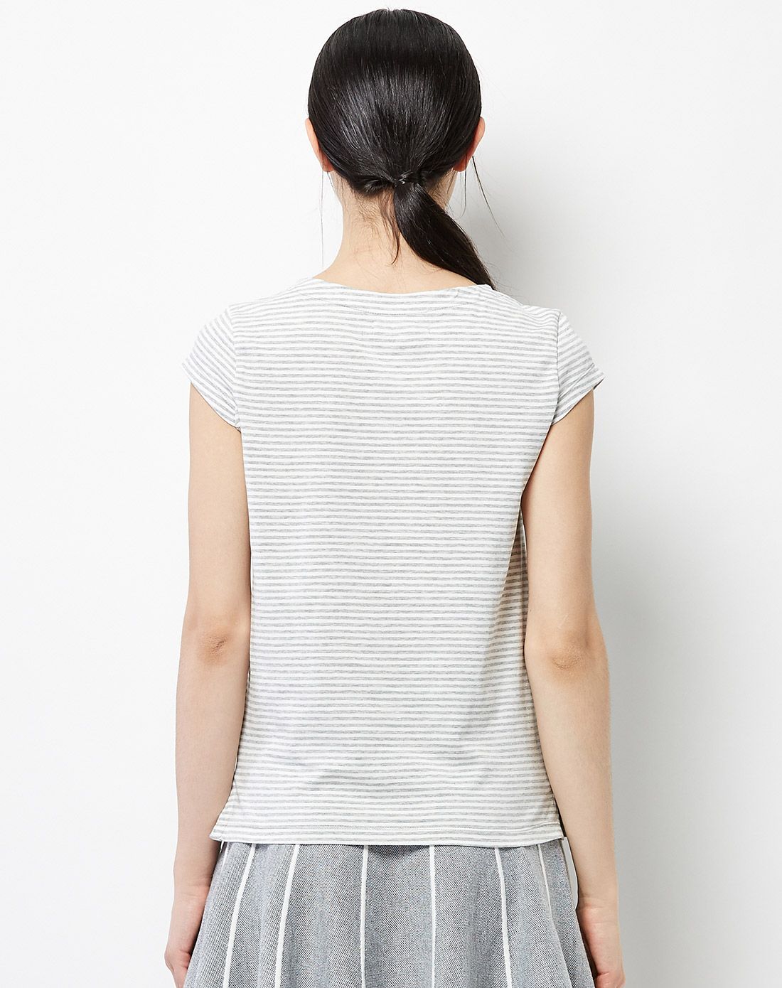 白条/麻灰清爽盖肩袖百搭t恤