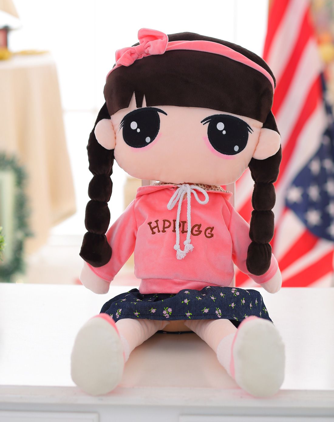 朱丽叶布娃娃扎辫子(衣服可拆卸)粉色-80cm