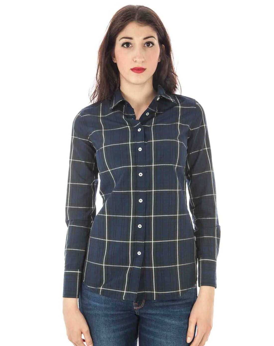 > fred perry 女装藏蓝/多色格纹时尚长袖衬衫