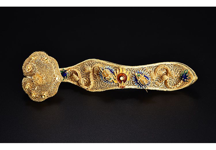 百年宝诚 【新品】双龙玉如意银摆件 手工宫廷花丝镶嵌工艺