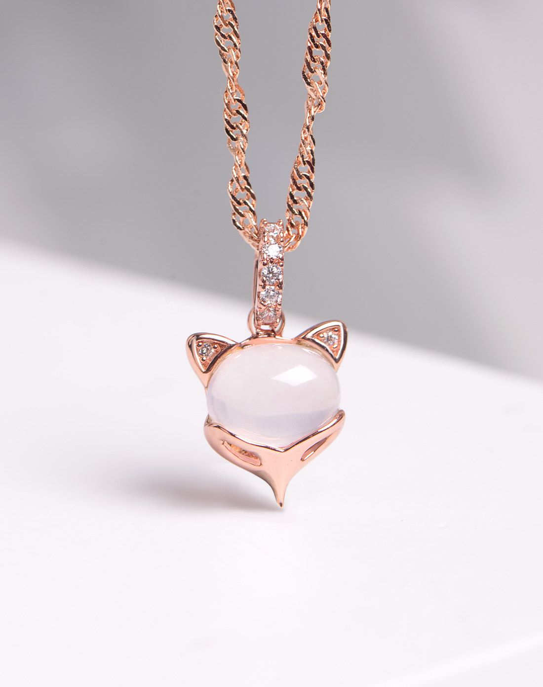 orgnitu s925银镶嵌芙蓉石狐狸项链附证书