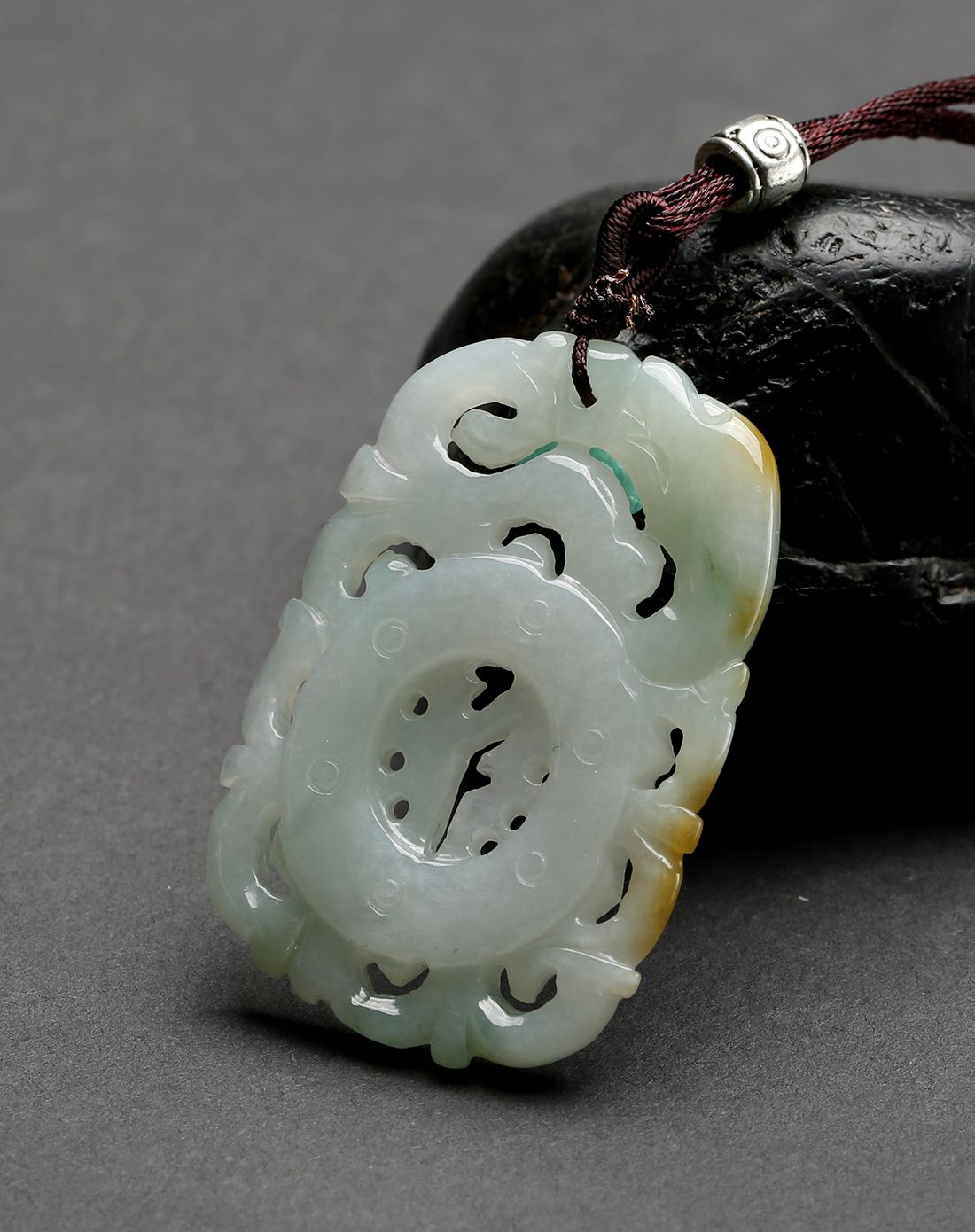 冰糯俏色仿古螭龙天然a货翡翠挂件