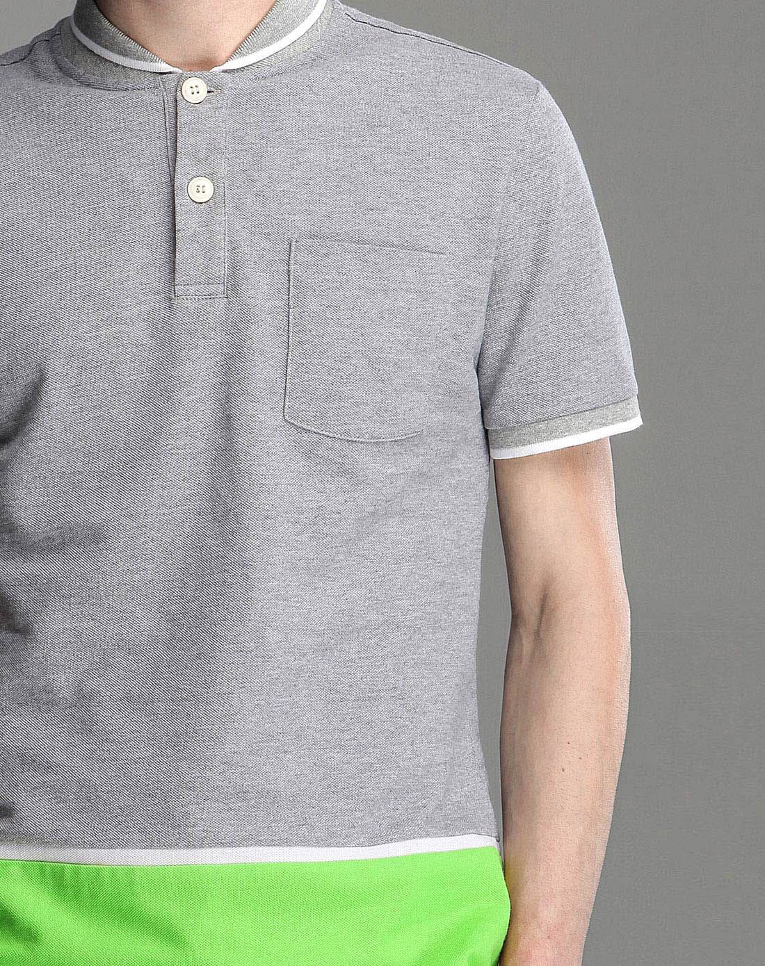 灰绿色纯棉圆领短袖polo