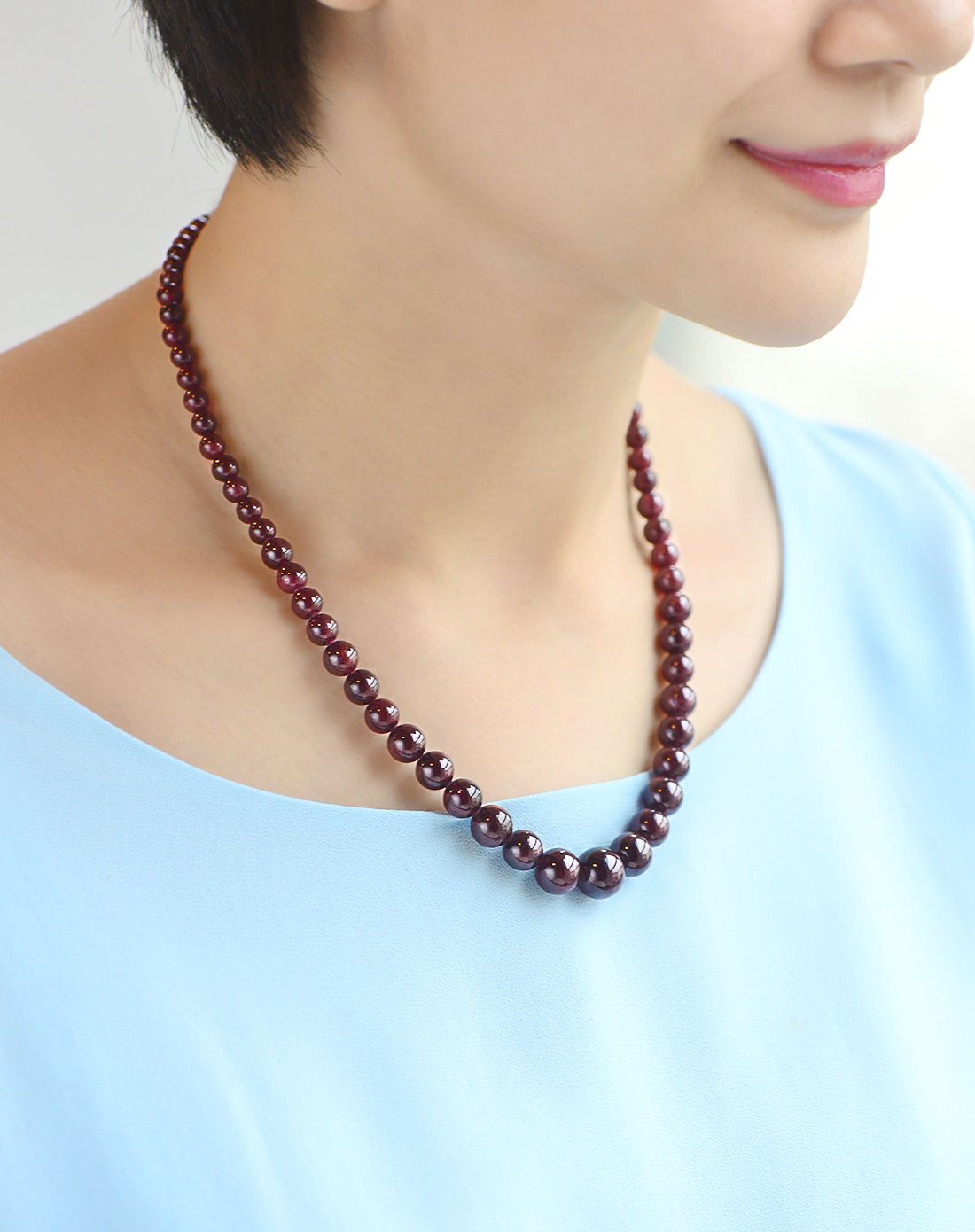 自然机理 石榴石圆珠塔链附证书