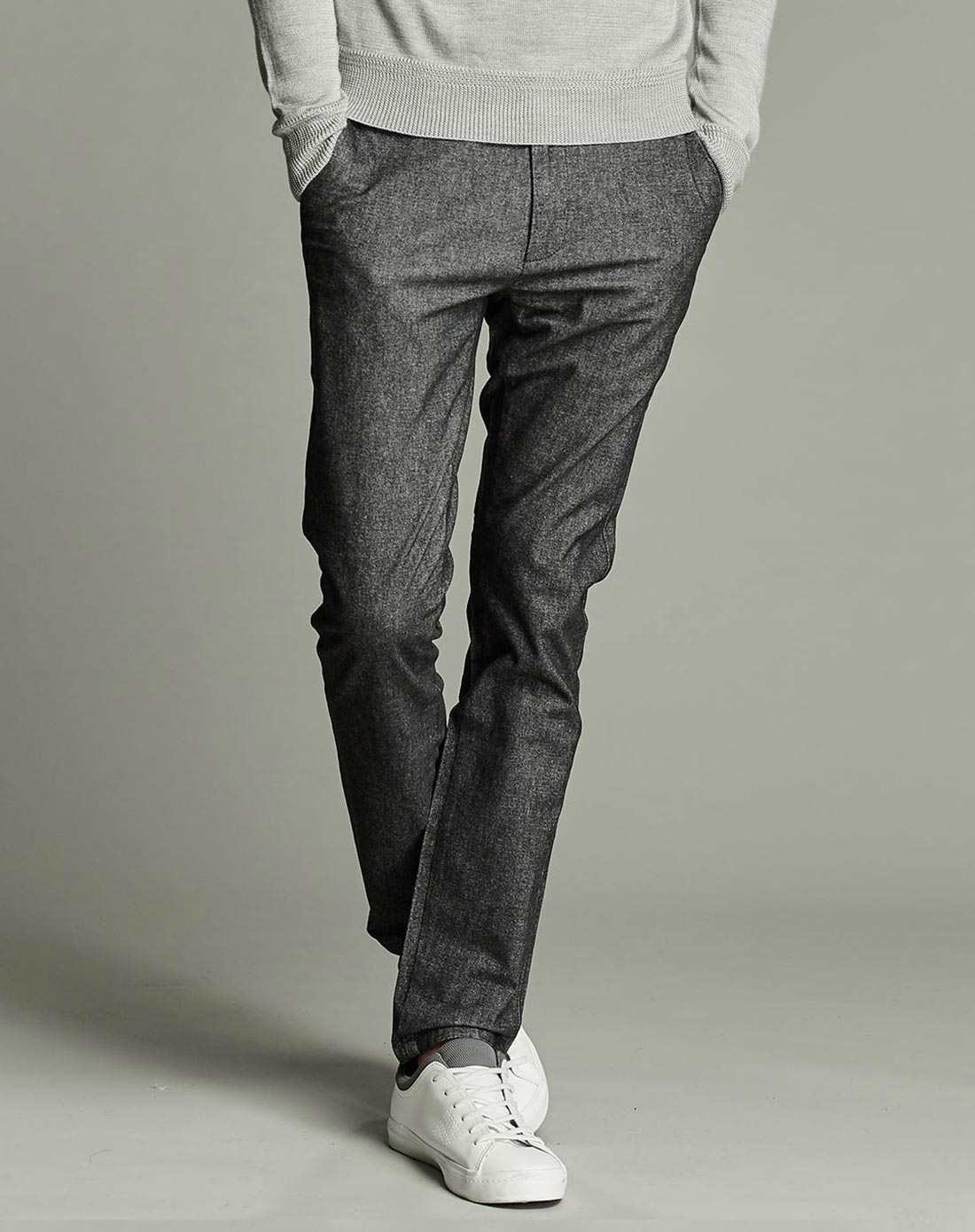墨灰色微弹简约休闲长裤
