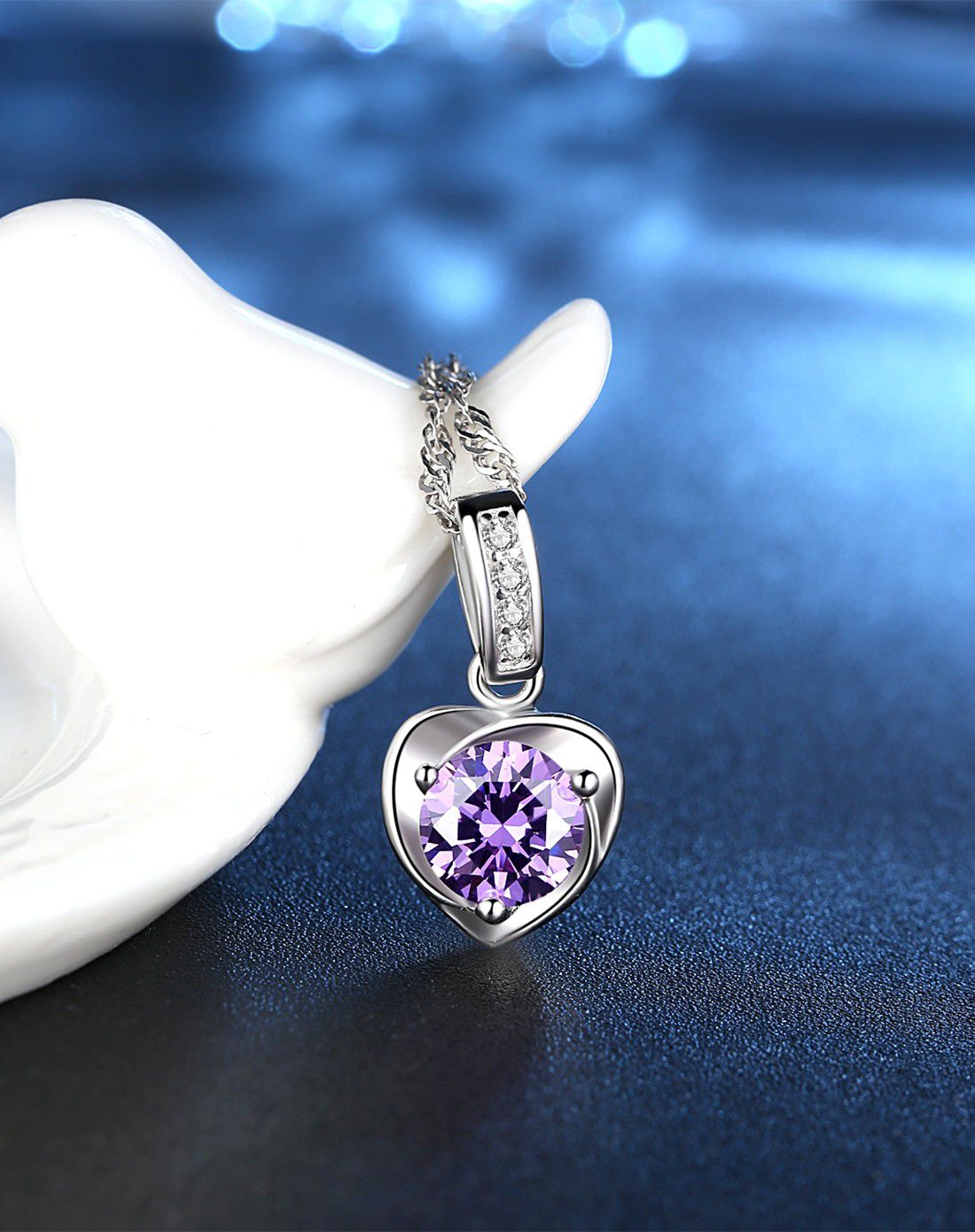 芭莎925银紫色心随时尚吊坠(附送银链)