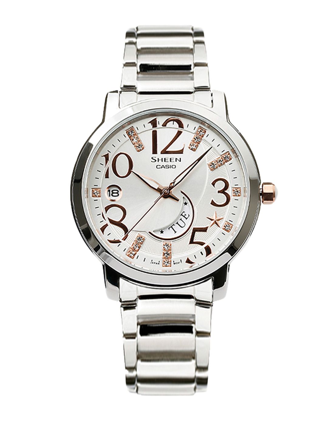 卡西欧casio手表专场 卡西欧 优雅镶钻防水日月星型钢带女表